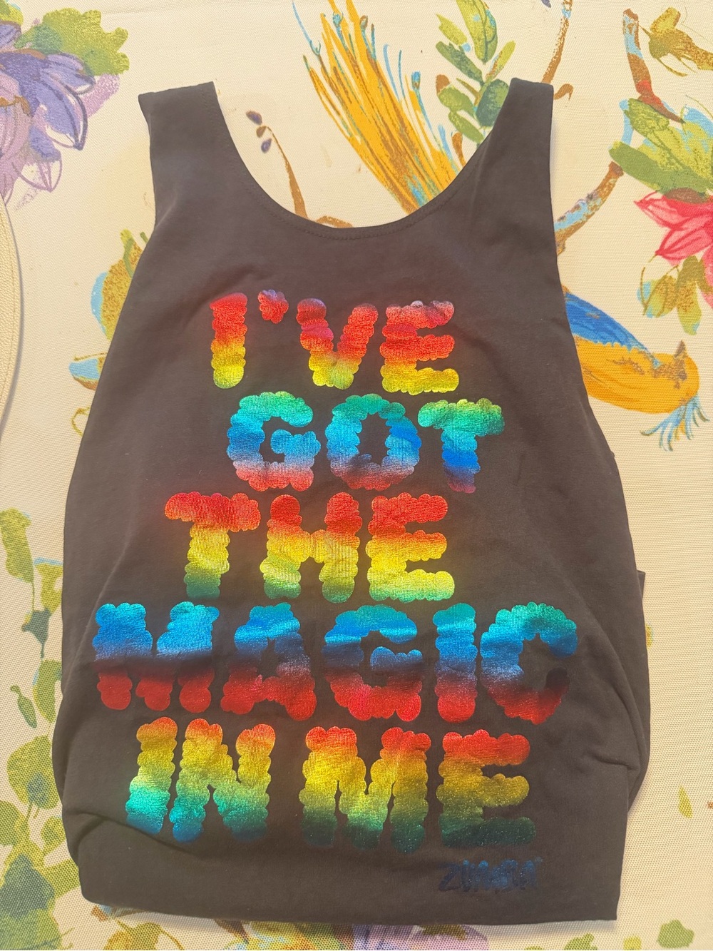 Zumba Fitness Black Tank with Rainbow Puff Text